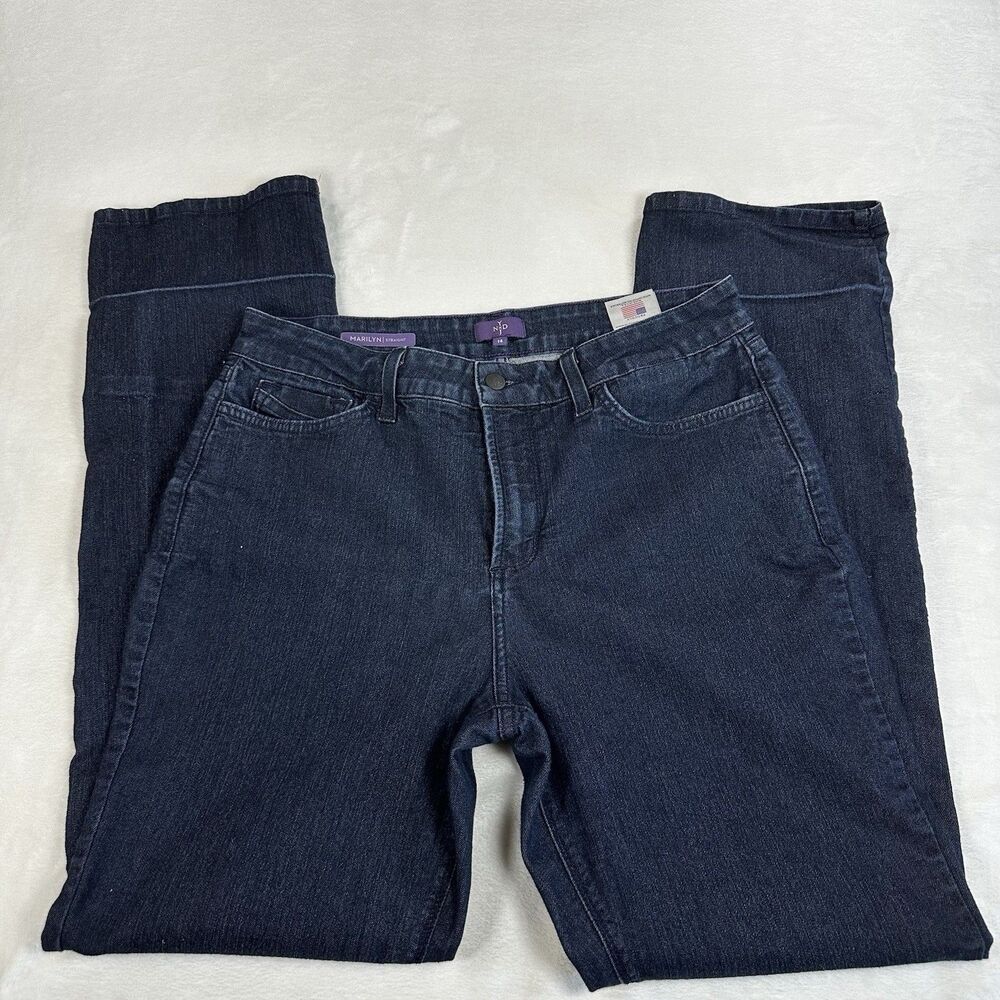 NYDJ Marilyn Straight Jeans Womens Size 14 Dark Wash Stretch Denim‎